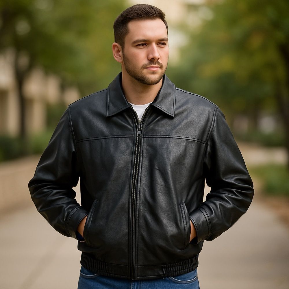 Colebrook Men Black Leather Bomber Jacket Sz L Quilted Lining Full Zip Outerwear